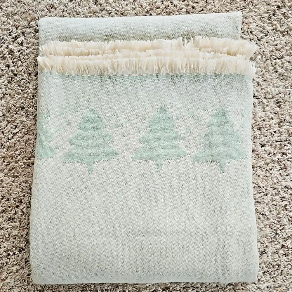 Antonio Salgado Jacquard Christmas Blanket Soft Green Fuzzy Trees Cotton